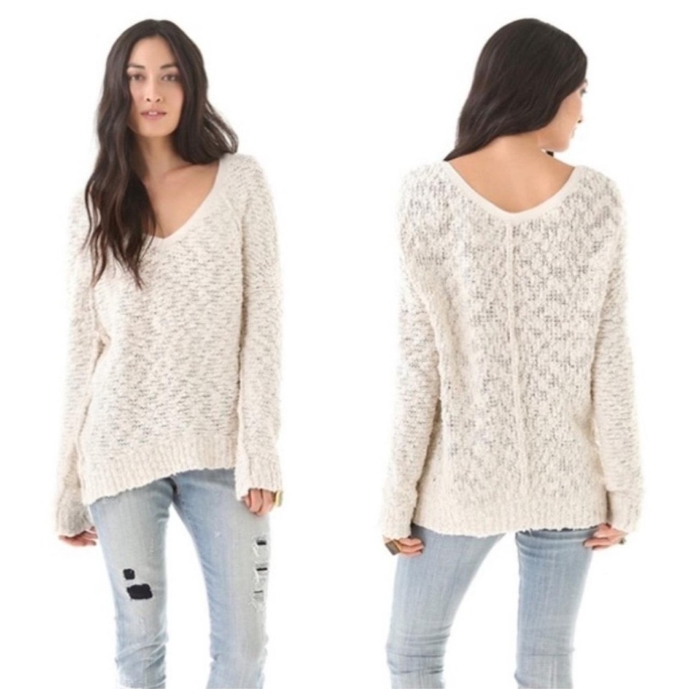 Free People Eggplant Open Knit V-Neck Sweater - Picture 10 of 12